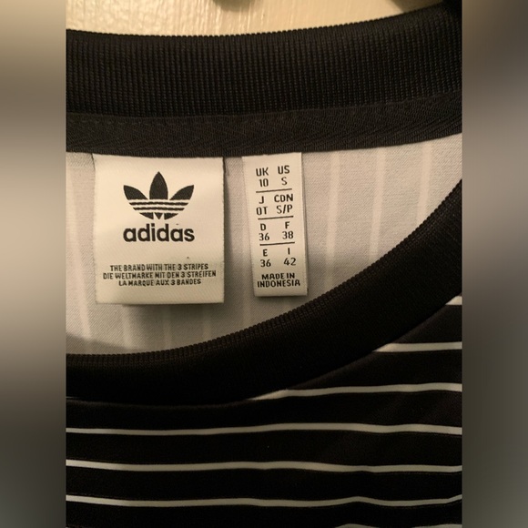 ✨⚡️💥Adidas Trefoil Originals Satin Black White Striped Tee Dress - Picture 12 of 15